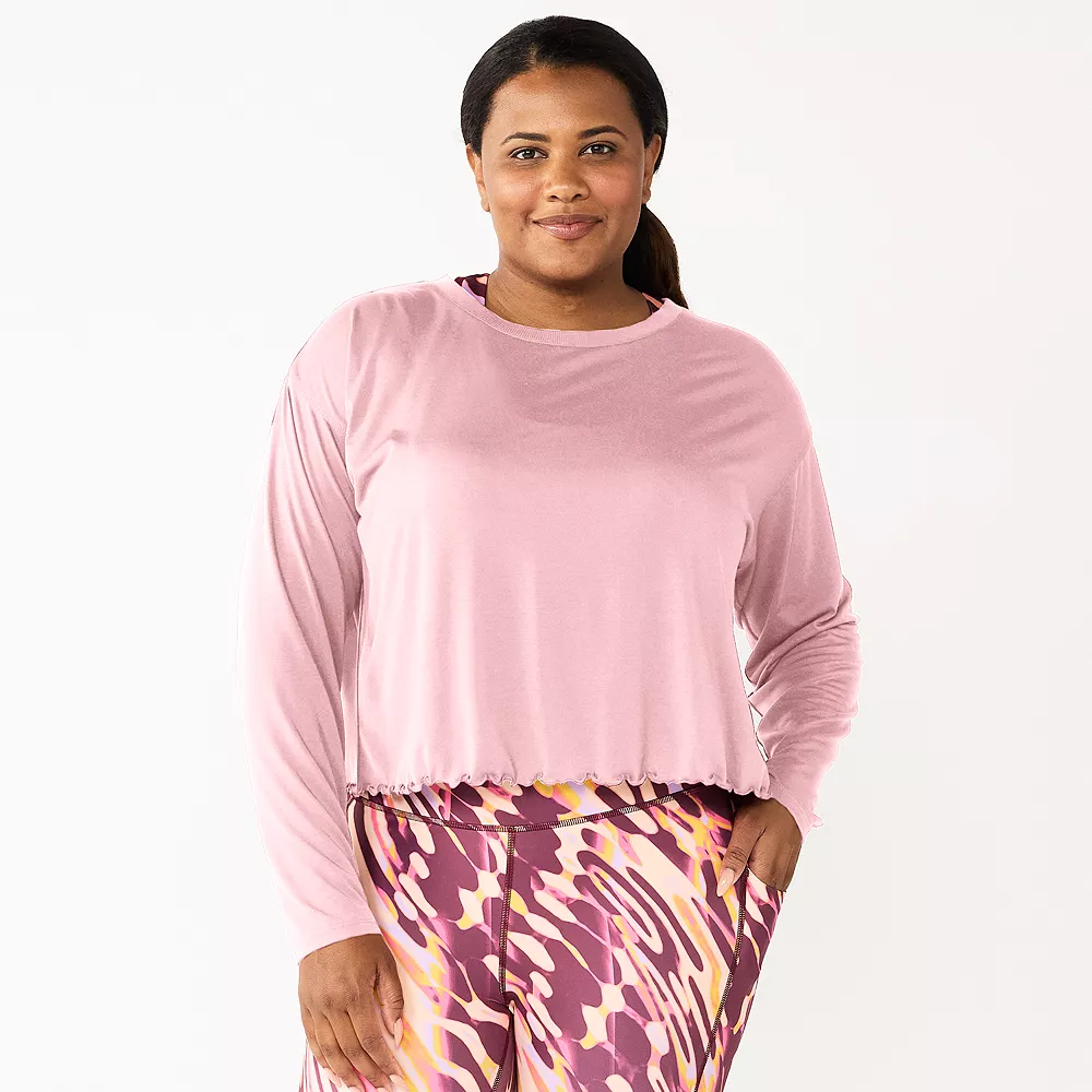 Plus Size Tek GearĀ® Lettuce-Edge Cross-Back Top